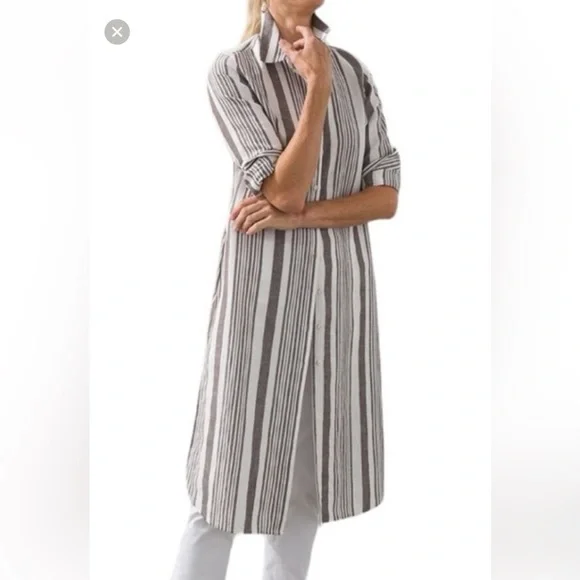 Chico’s Linen Blend Striped Long Shirt/dress, size 12 (Chico’s 2) - Picture 2 of 8